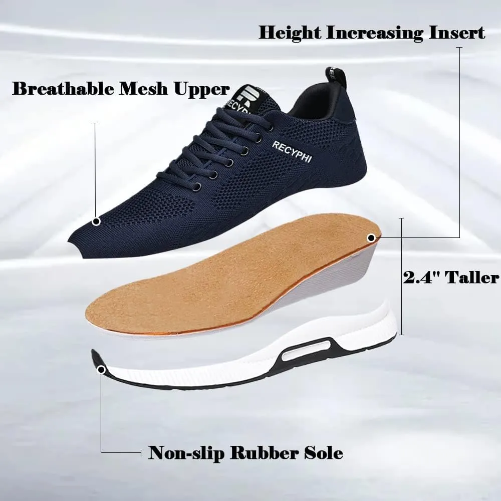 Recyphi Men's Invisible Height Increasing Elevator Shoes Lightweight Sport Shoes Height-Boosting Fashion Sneakers 2.4'' Taller