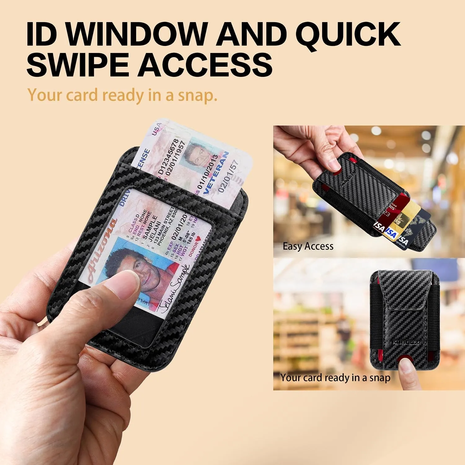 RUNBOX Wallet for Men 6-8 Cards With ID Window RFID Blocking Wallet Credit Card Holder Minimalist Front Pocket Gifts Ideal Choice