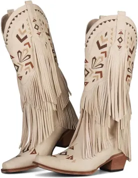 SaraIris Women's Cowgirl Boots Knee High Fringe Boots
