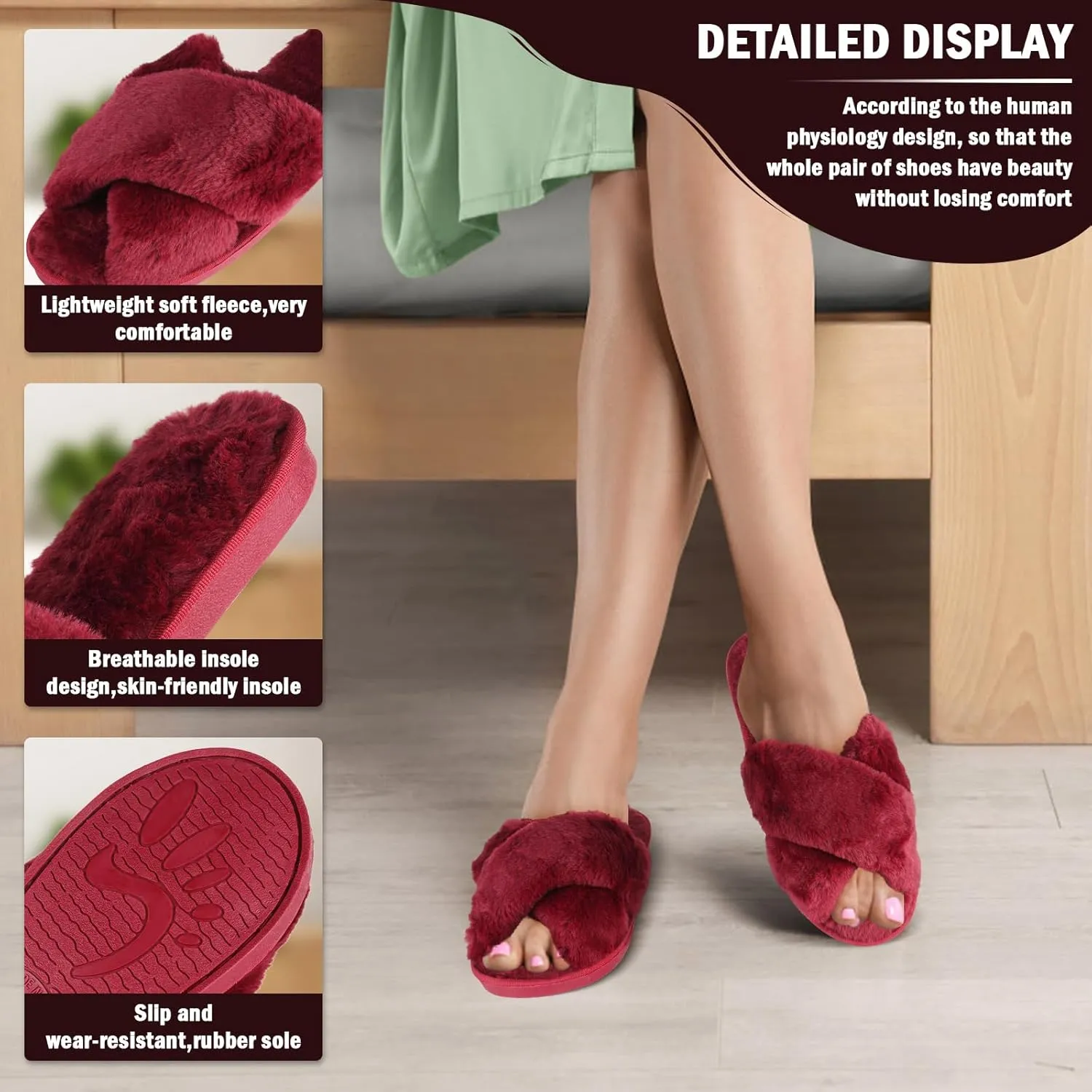 Slippers for Women,Women's Cross Band Slippers Fuzzy Soft House Slippers,Plush Memory Foam Shoes Cross Band Indoor Outdoor Open Toe Slipper
