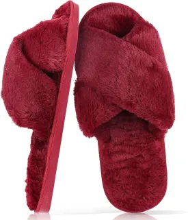 Slippers for Women,Women's Cross Band Slippers Fuzzy Soft House Slippers,Plush Memory Foam Shoes Cross Band Indoor Outdoor Open Toe Slipper