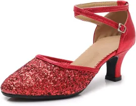 SWDZM Womens Glitter Ballroom Dance Shoes Latin Salsa Tango Dancing Heels Closed Toe Party Performance Wedding Shoes