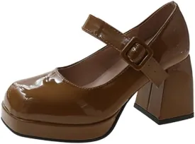 Ulalaza Womens Platform Mary Janes Dress Pumps Chunky Platform Shoes Patent Leather Gothic Lolita Sweet Toe Ankle