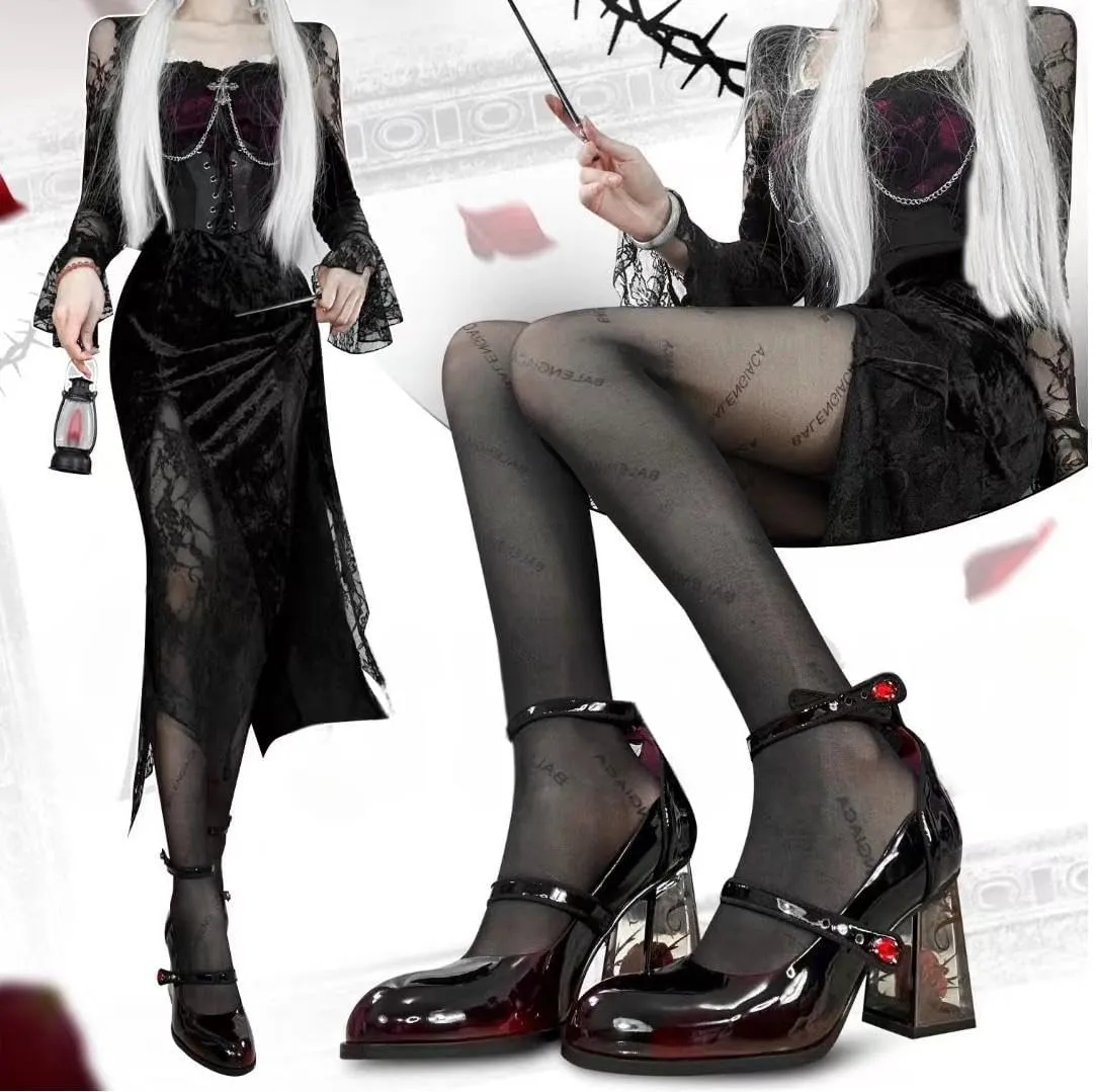 Ulalaza Womens Platform Mary Janes Dress Pumps Chunky Platform Shoes Patent Leather Gothic Lolita Sweet Toe Ankle