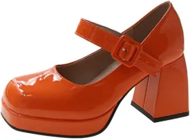 Ulalaza Womens Platform Mary Janes Dress Pumps Chunky Platform Shoes Patent Leather Gothic Lolita Sweet Toe Ankle