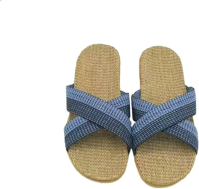Unisex Home Slippers Flax Men and Women House Slipper Open-Toe Breathable