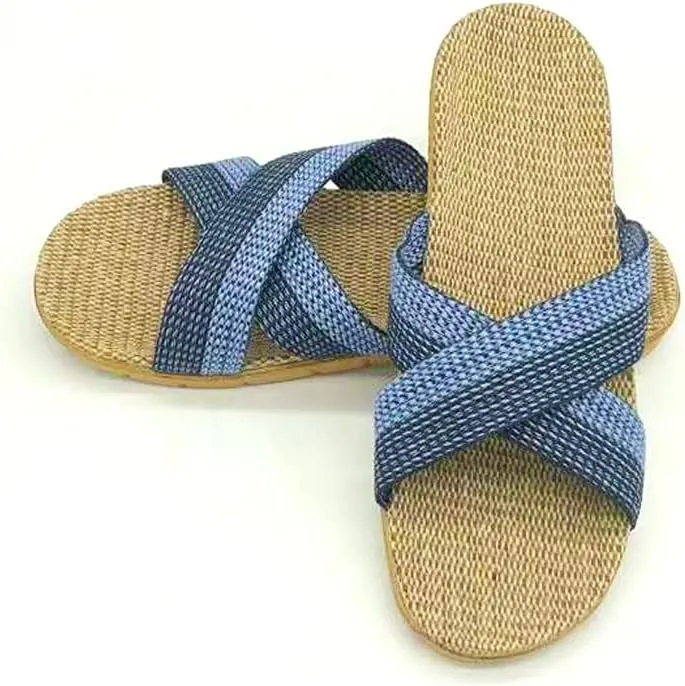 Unisex Home Slippers Flax Men and Women House Slipper Open-Toe Breathable