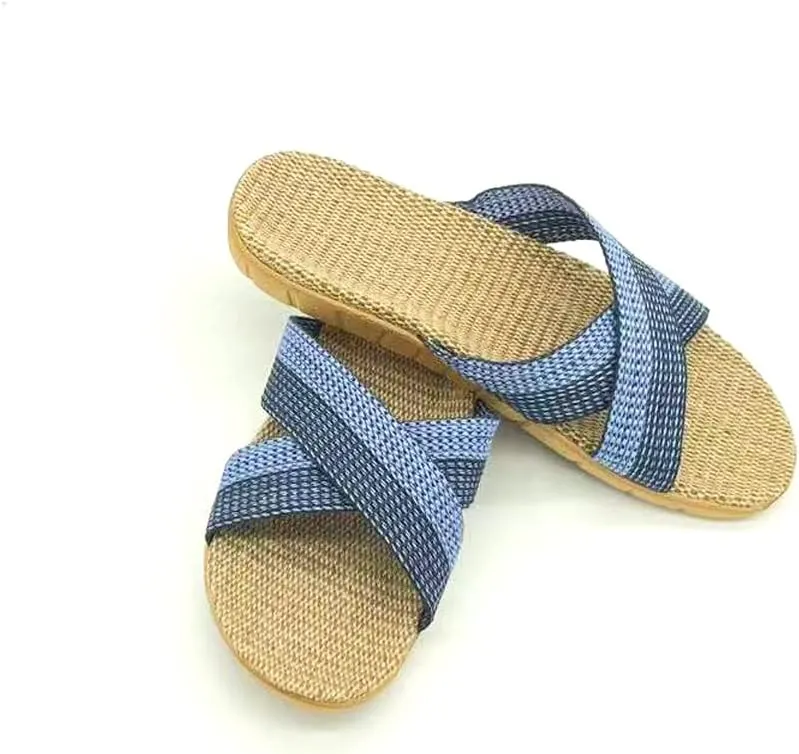 Unisex Home Slippers Flax Men and Women House Slipper Open-Toe Breathable