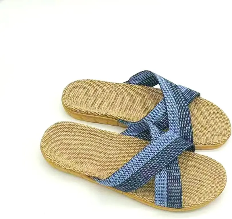 Unisex Home Slippers Flax Men and Women House Slipper Open-Toe Breathable