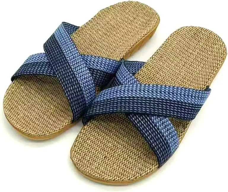 Unisex Home Slippers Flax Men and Women House Slipper Open-Toe Breathable