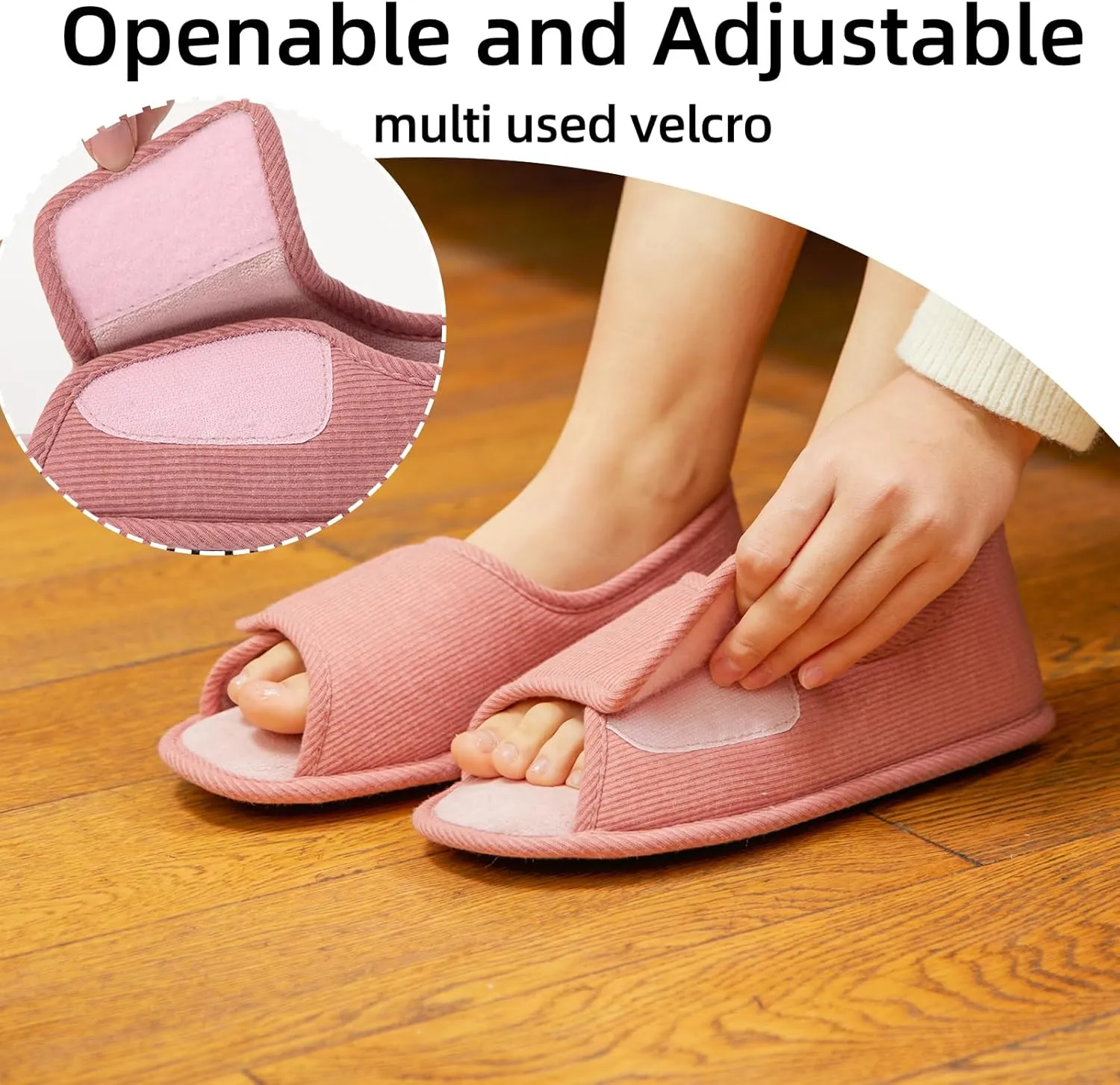 WALKFUN Men's and Women's Diabetic Shoes Open Toe Memory Foam Slippers Adjustable Closure Non-slip House Shoes