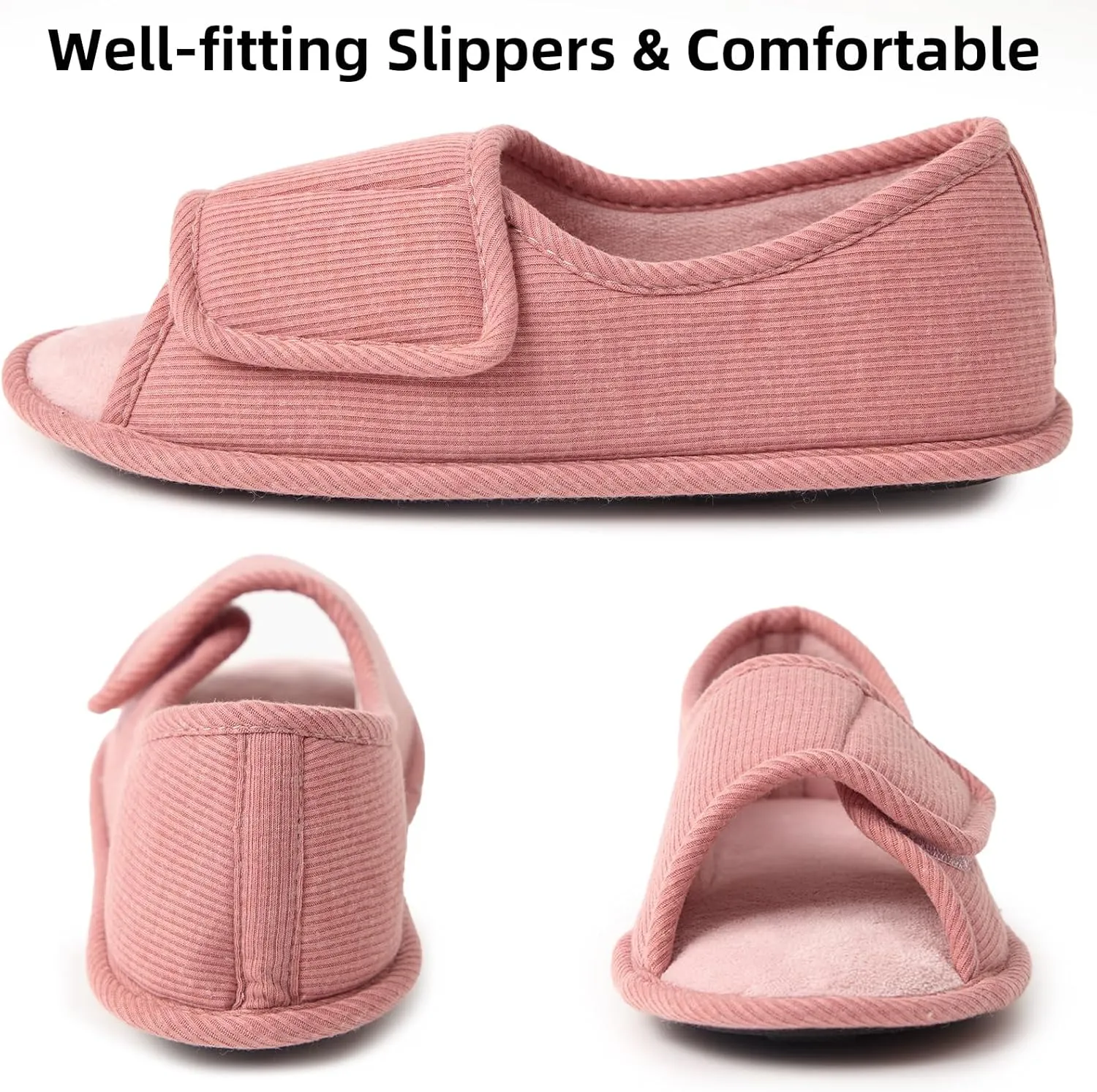 WALKFUN Men's and Women's Diabetic Shoes Open Toe Memory Foam Slippers Adjustable Closure Non-slip House Shoes