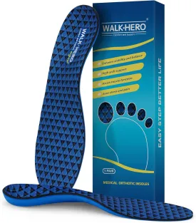Walkhero Orthotic Insoles for Plantar Fasciitis, High Arch Support Inserts, Everyday Comfort and Support for Work Boots and Casual Shoes (Mens 8-8 1/2 | Womens 10-10 1/2 Blue)