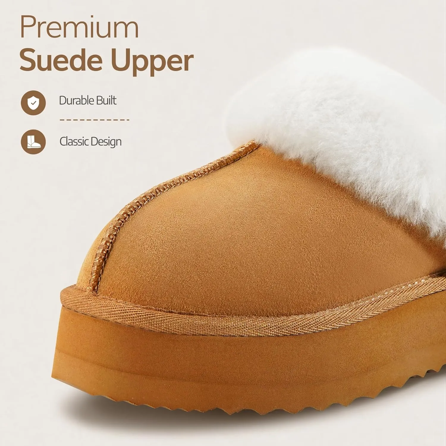 WaySoft Genuine Australian Sheepskin Women Platform Slippers, 100% Shearling Platform Indoor and Outdoor Fluffy Wool Slippers