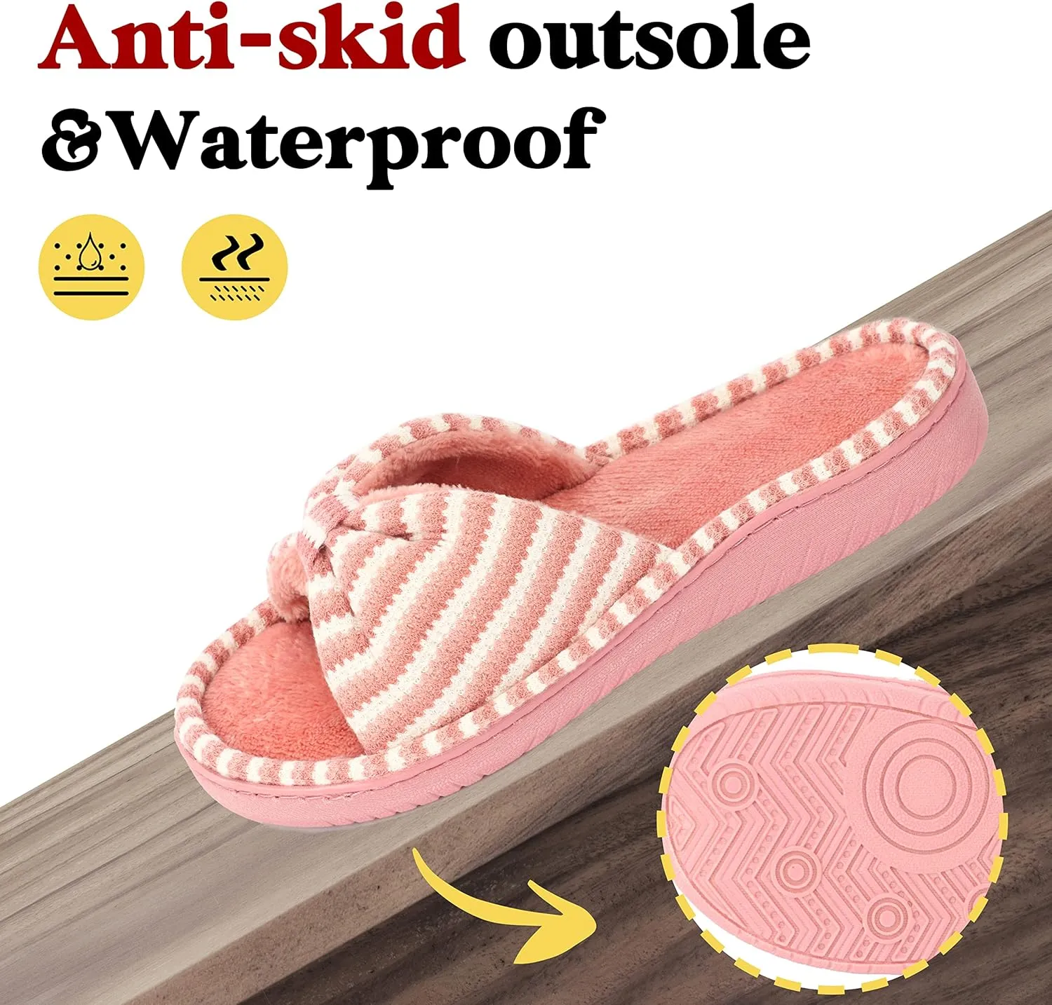 Women Summer Slippers Open Toe Slippers Memory Foam Anti-slip House Shoes Indoor Outdoor Christmas Gifts