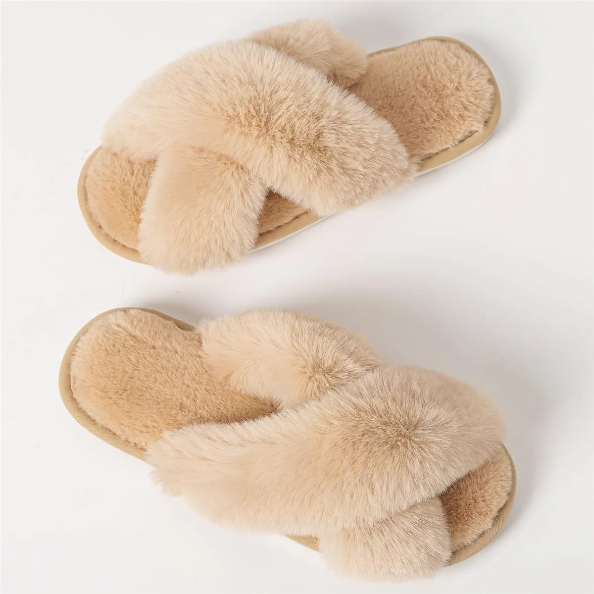 Women's Cross Band Fuzzy Slippers Fluffy Open Toe House Slippers