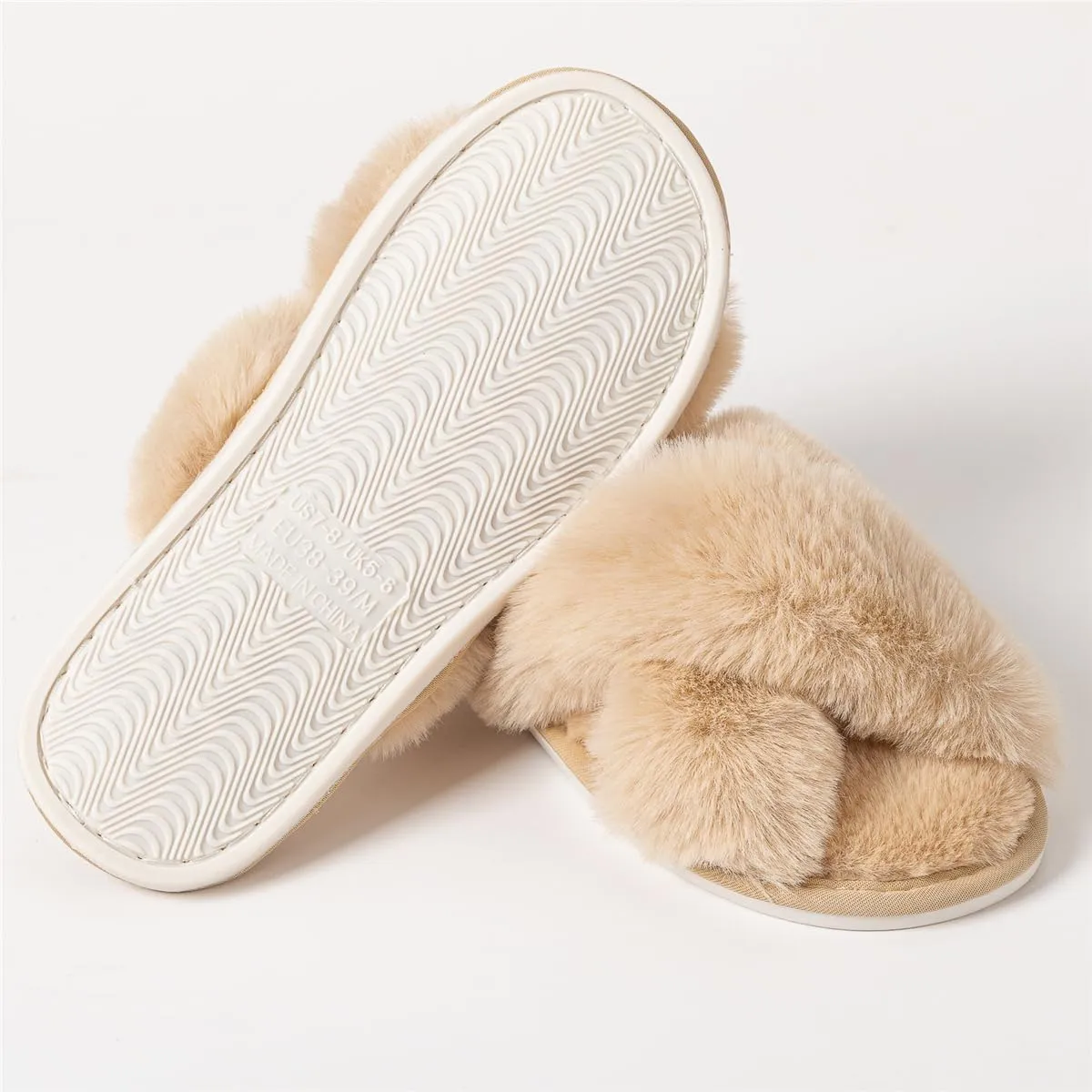 Women's Cross Band Fuzzy Slippers Fluffy Open Toe House Slippers